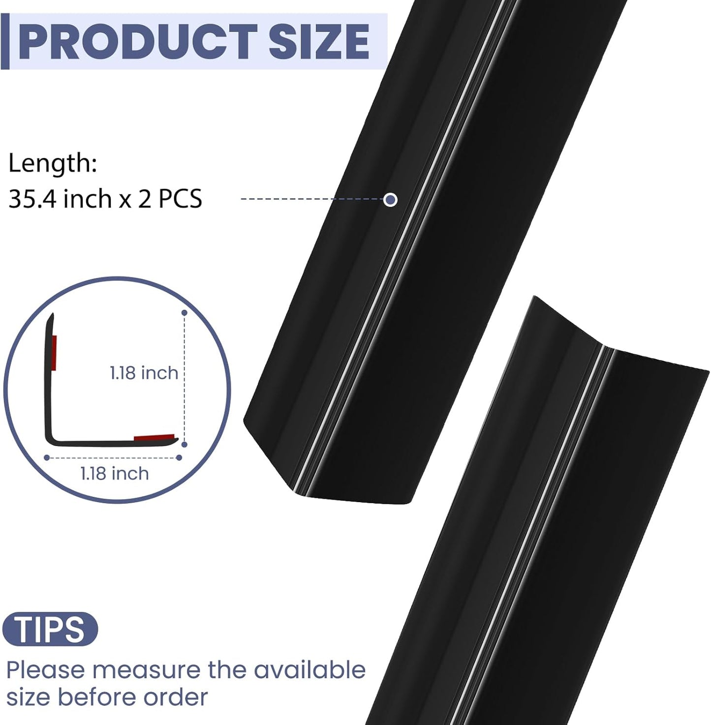 2PCS Wall Corner Protectors Guards - Self Adhesive Corner Protector & Corner Guards for Walls Edge Protection, Easy to Apply - No Tools Needed(Black, 35.4"x1.18")