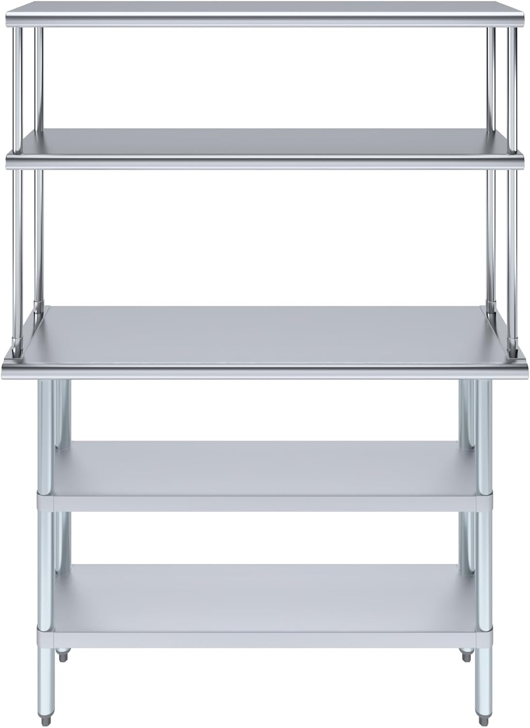 Amgood Stainless Steel Work Table with 2 Shelves | Metal Kitchen Prep Table & Shelving Combo (14" x 48" Table with 2 Shelves + 12" Overshelf)