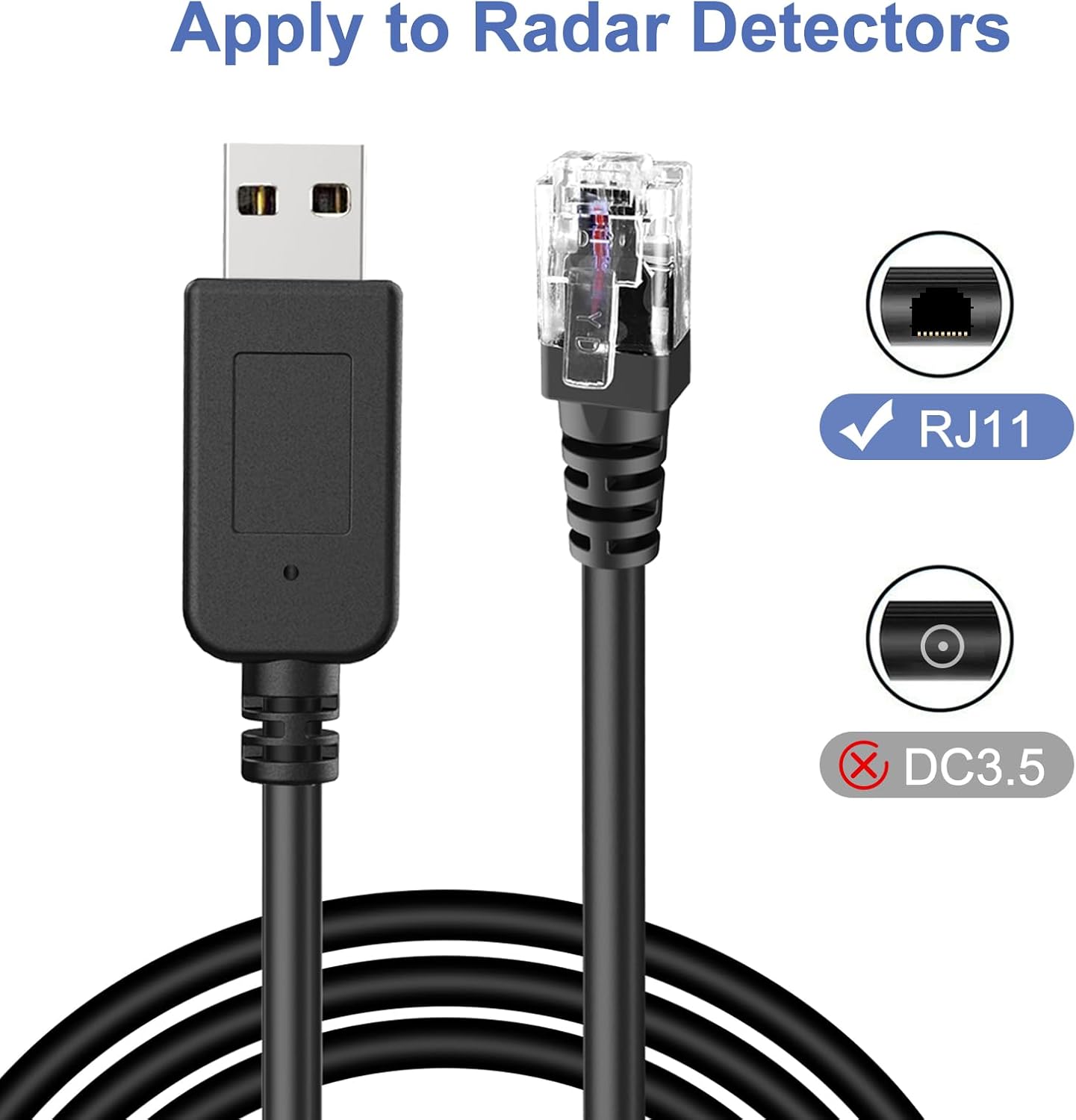 Radar Detector Power Cable, USB to RJ11 DC3.5 Cable,Replacement Radar Detectors Power Cable,for Escort Unide Radenso XP Beltronics Cob'r'a Whistler Radar Detector (RJ11-3.3FT)
