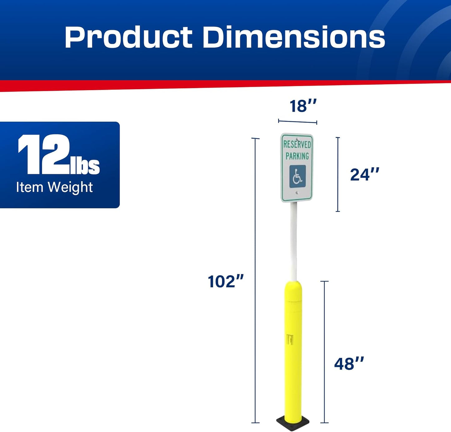 Impact Recovery - Sta-Rite Flexible Sign Post - Sign Holder - Handicap Parking Signs - Made in the USA - 102” with Yellow Bollard - Reserved Parking Signage