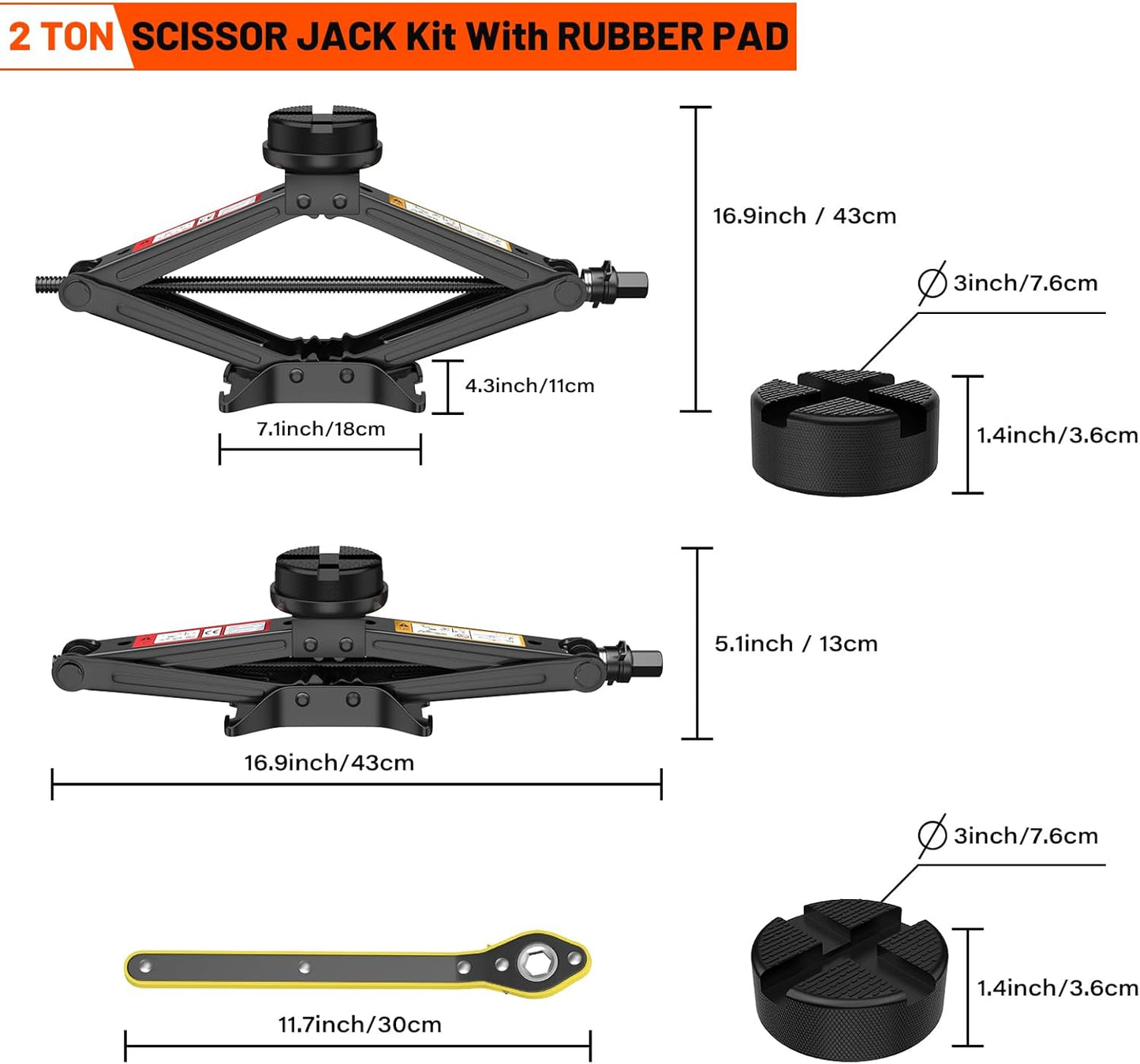 Portable Car Scissor Jack 2 Ton, Rubber Top Car Lift Jack with Ratcheting Handle,Tire Changing kit for Auto SUV MPV