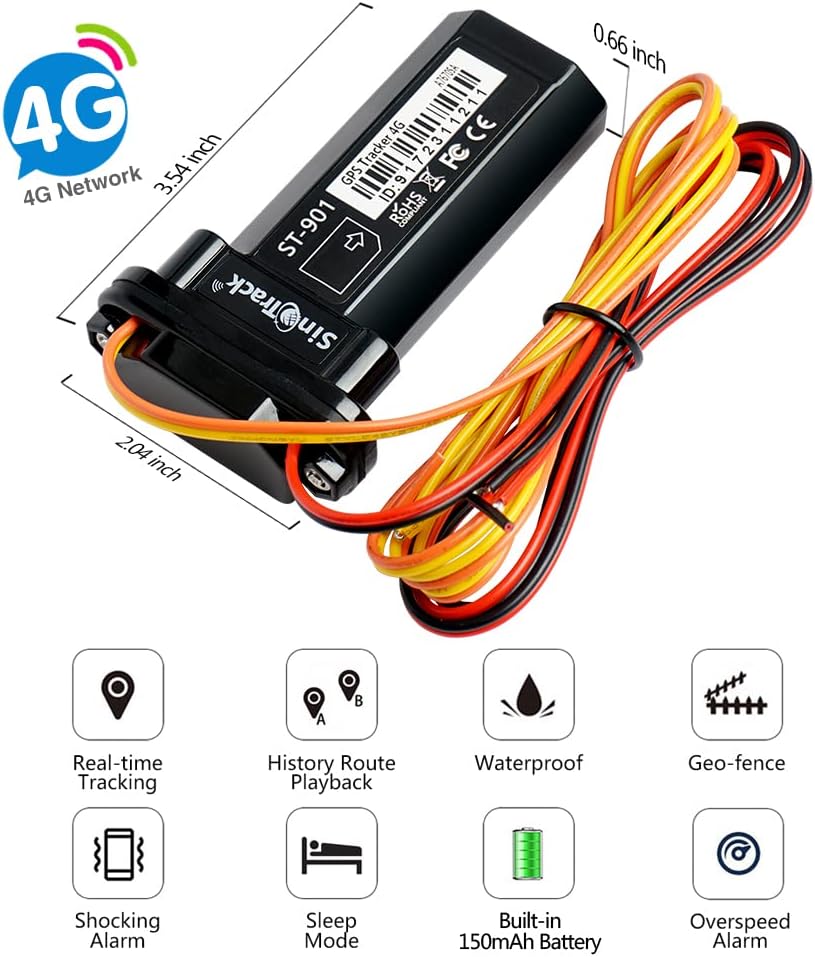 SinoTrack 4G GPS Tracker for Vehicles, ST-901L LTE Mini GPS Tracker Waterproof Locator Real-Time Location Device for Car Motorcycle Truck Taxi with No Monthly Fee Tracking System