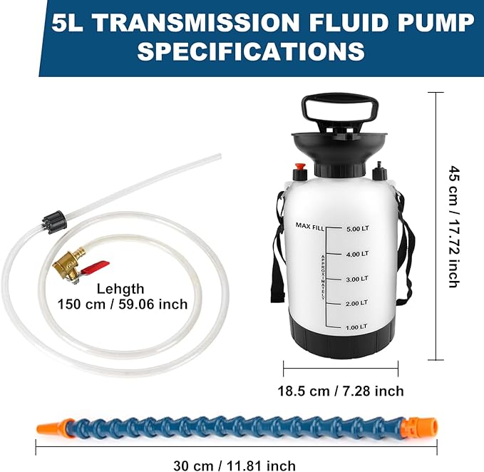 5L High-Capacity Transmission Fluid Pump - Leak Proof Gear Oil Pump Kit with Teflon Tape for Fleet Maintenance, Agricultural Vehicles, Marine Applications.