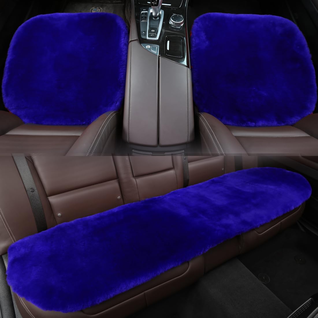 Fluffy Genuine Australia Sheepskin Car Seat Cover for Auto Fur Interior Accessories with Soft Fuzzy Wool Non-Slip (Blue, Back)