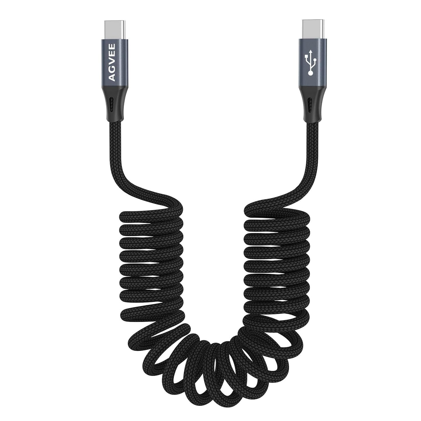 AGVEE 3ft Coiled Short USB-C to USB-C Charging Cable [USB-IF Certified] 60W PD Fast Charger Cord in Car for iPhone 16/15 CarPlay, Galaxy S25 S24 S23 S22 S21 S10 S9 S8, Google Pixel, Dark Gray