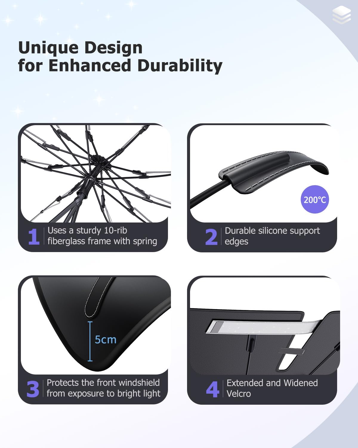 2025 Upgrade Car Windshield Sun Shade Windshield Sunshade Umbrella [Star Fabric] Protect Car from Sun Rays&Heat Damage Keeps Vehicle Cool, Spring Structure Edge Fits Sedans,SUVs,Trucks,Hatchbacks (M1)