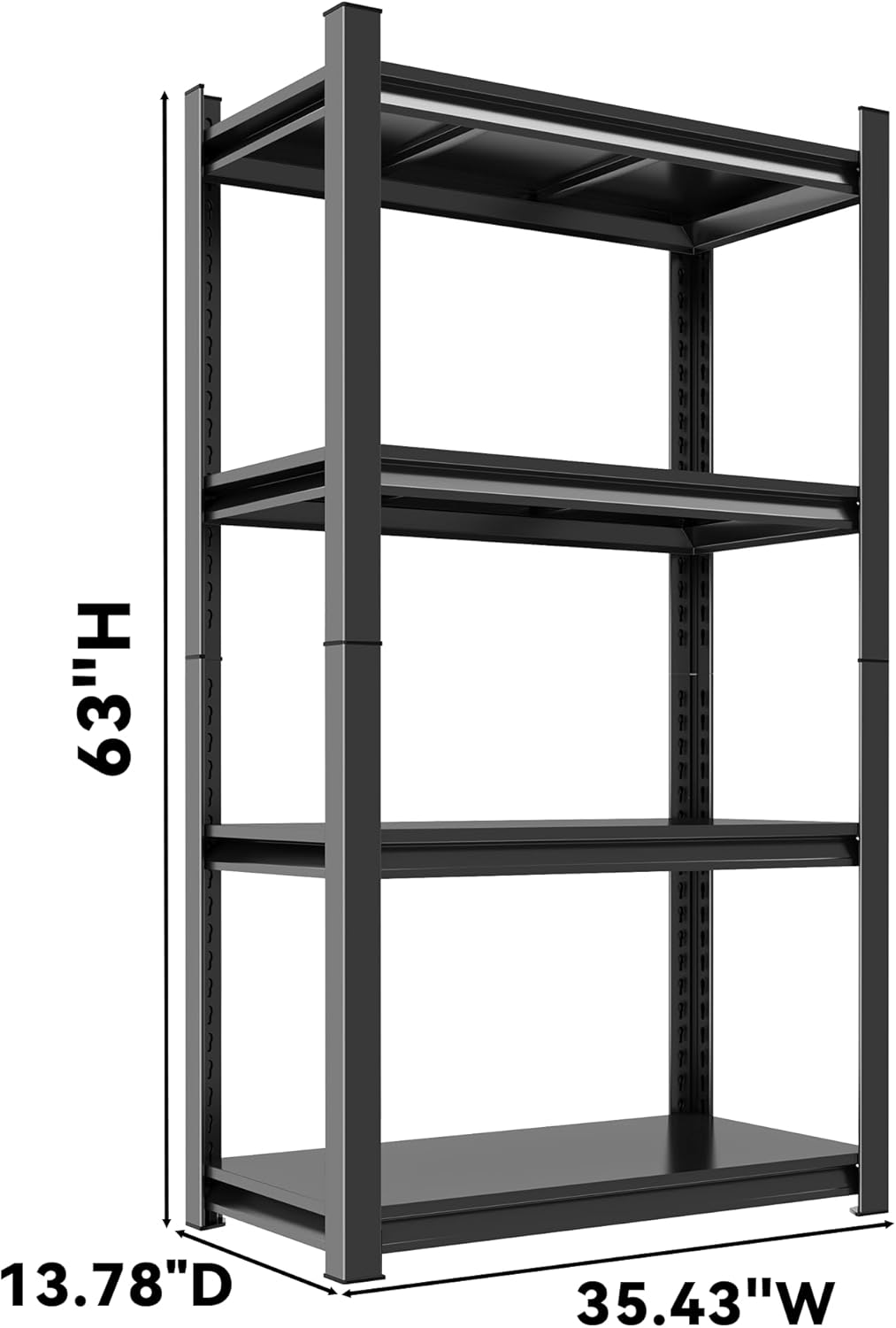 63"H Garage Shelving 2400LBS Capacity Heavy Duty Storage Shelves, Adjustable 4 Tier Metal Industrial Shelf for Kitchen, Utility Room, Warehouse and Basement,13.78'' Dx35.43'' Wx63'' H, Black