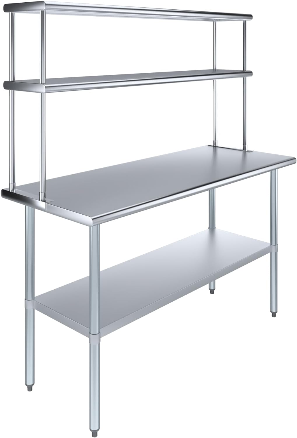 Amgood Stainless Steel Work Table Double Tier Overshelf | Metal Kitchen Prep Table & Shelving Combo (24" x 60" Work Table + 12" Overshelf)