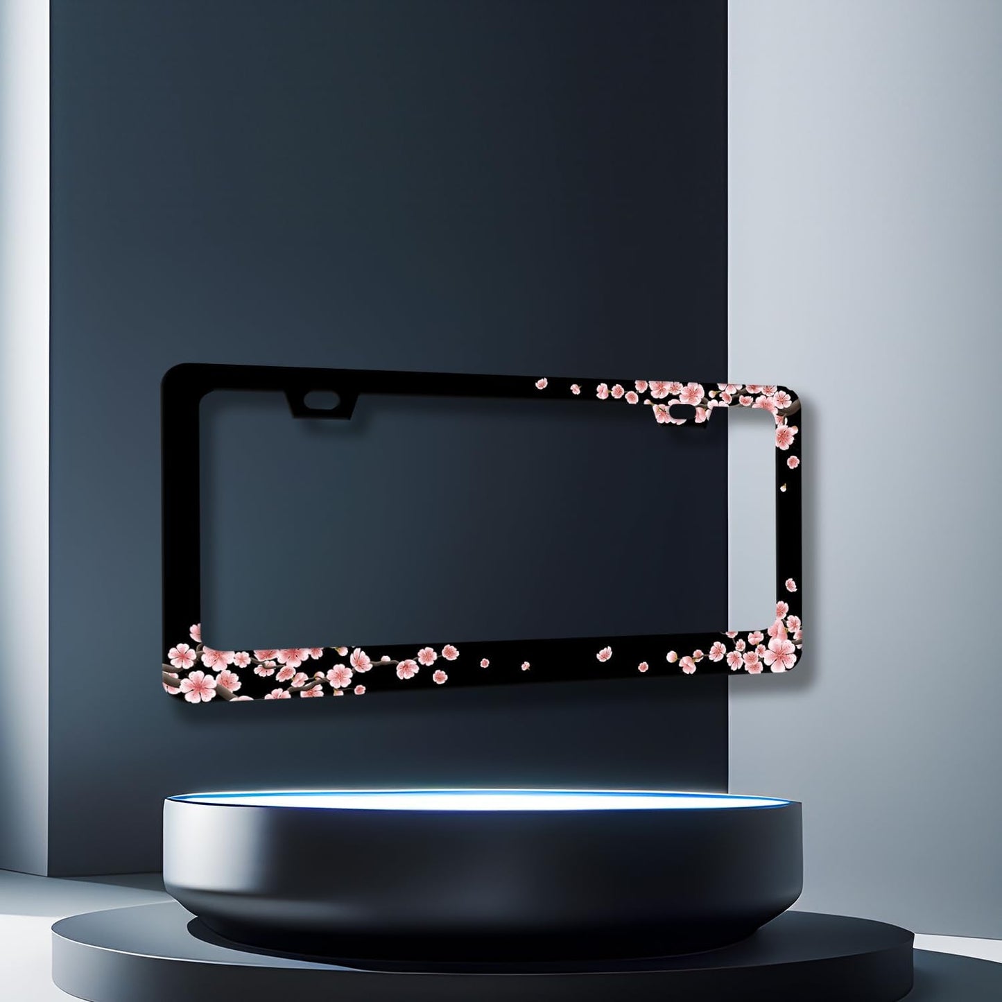 Beautiful Cherry Blossom License Plate Frame Pink Floral License Plate Holder Stainless Steel Colorful License Plate for USA Canada 6.3"X12.3" with 2 Holes and Screws