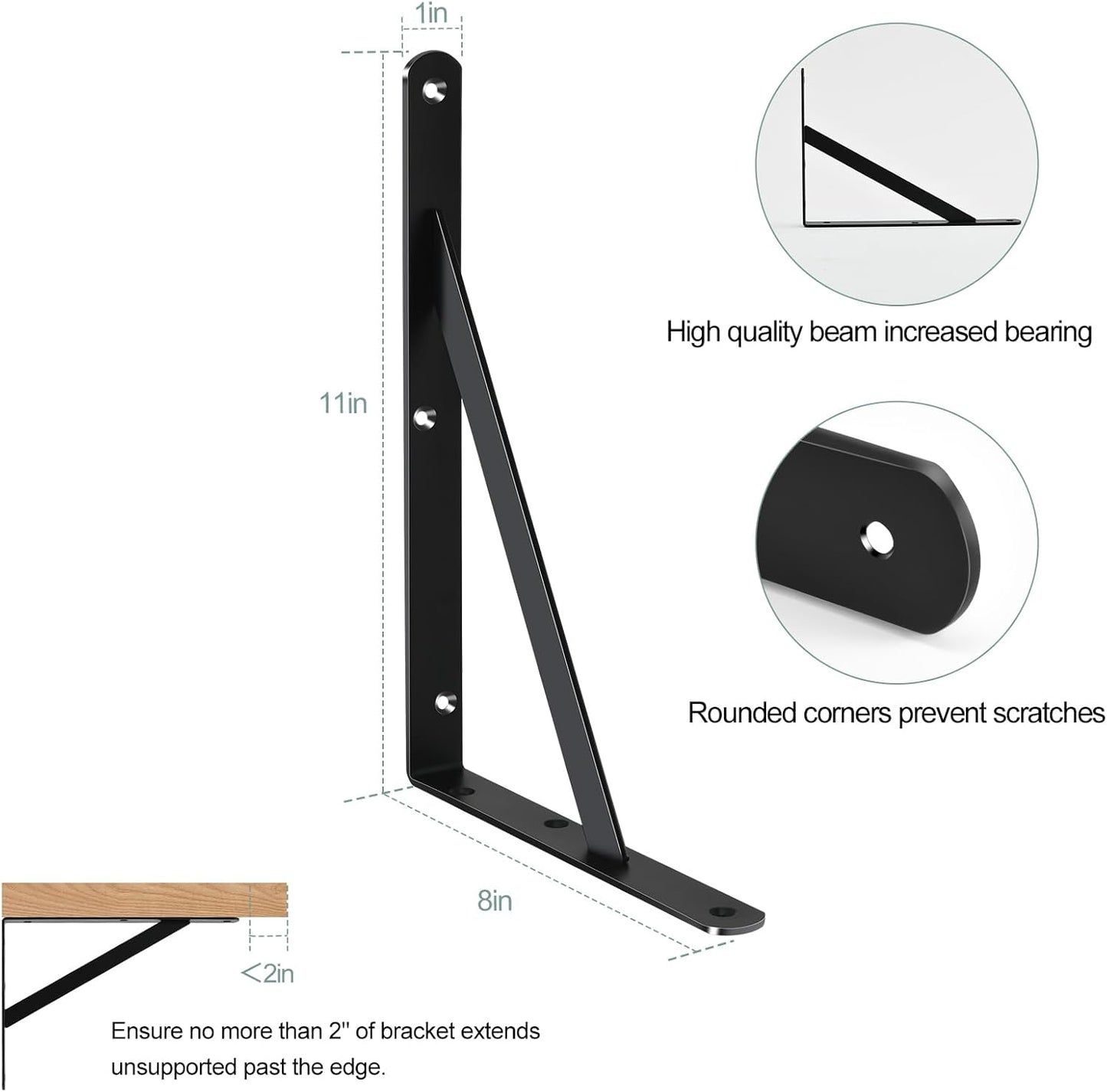 8 Pack L11 x H 8" Black Heavy Duty Shelf Brackets with Screws Metal Shelf Brackets Shelf Support Angle Brackets for Shelves L Brackets Heavy Duty Floating Shelf