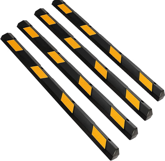 ERGOMASTER Parking Stopper for Garage,72” Rubber Parking Block with 8 High Reflective Yellow Safety Stripes for Vehicles Truck Driveway, Protect Pumpers from Cars Vans Trucks (4 Pack)
