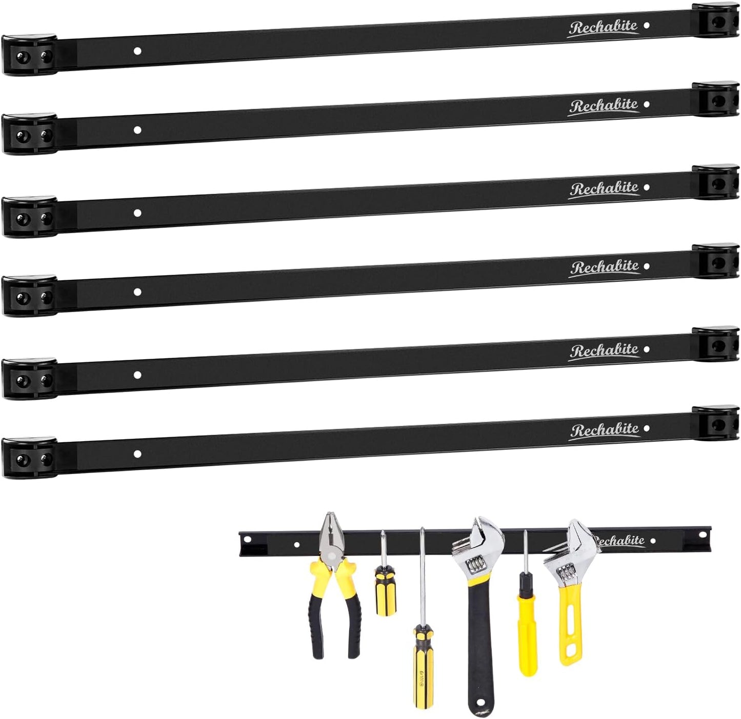 6 Pieces 24" Magnetic Tool Holder Strip, Black Magnet Bar, Metal Tool Organizer Rack for Garage Organization, Easy To Install in Workshop, Mounting Screws Included