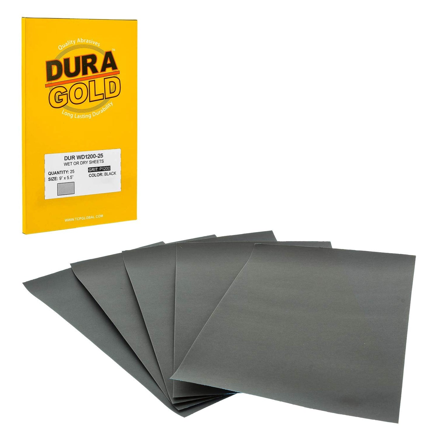 Dura-Gold Premium 1200 Grit Wet or Dry Sandpaper Sheets, 5-1/2" x 9", Box of 25 - Car Color Sanding, Detailing, Polishing Automotive, Woodworking Wood Furniture, Metal Finishing Hand Sand Block Sander