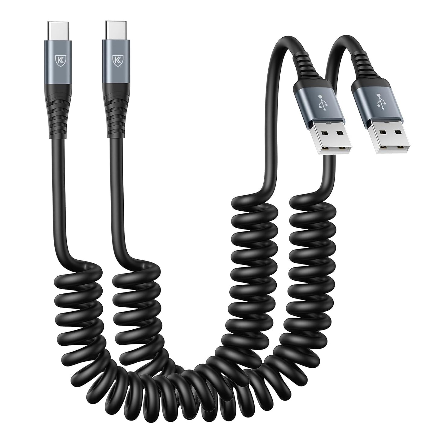 USB Type C Charger Cable Fast Charging, [2-Pack, 3ft] Coiled USB A to Type C Charger Cord for Car USB-C Cable Compatible with iPhone 16/15/Plus/Pro/Pro Max/Samsung Galaxy A10e A20 A50 S20 S10E Note 20