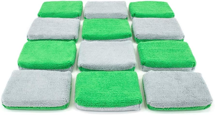 Autofiber Thin [Saver Applicator Terry] Ceramic Coating Applicator Sponge | 12 Pack | with Plastic Barrier to Reduce Product Waste. (Green/Gray)