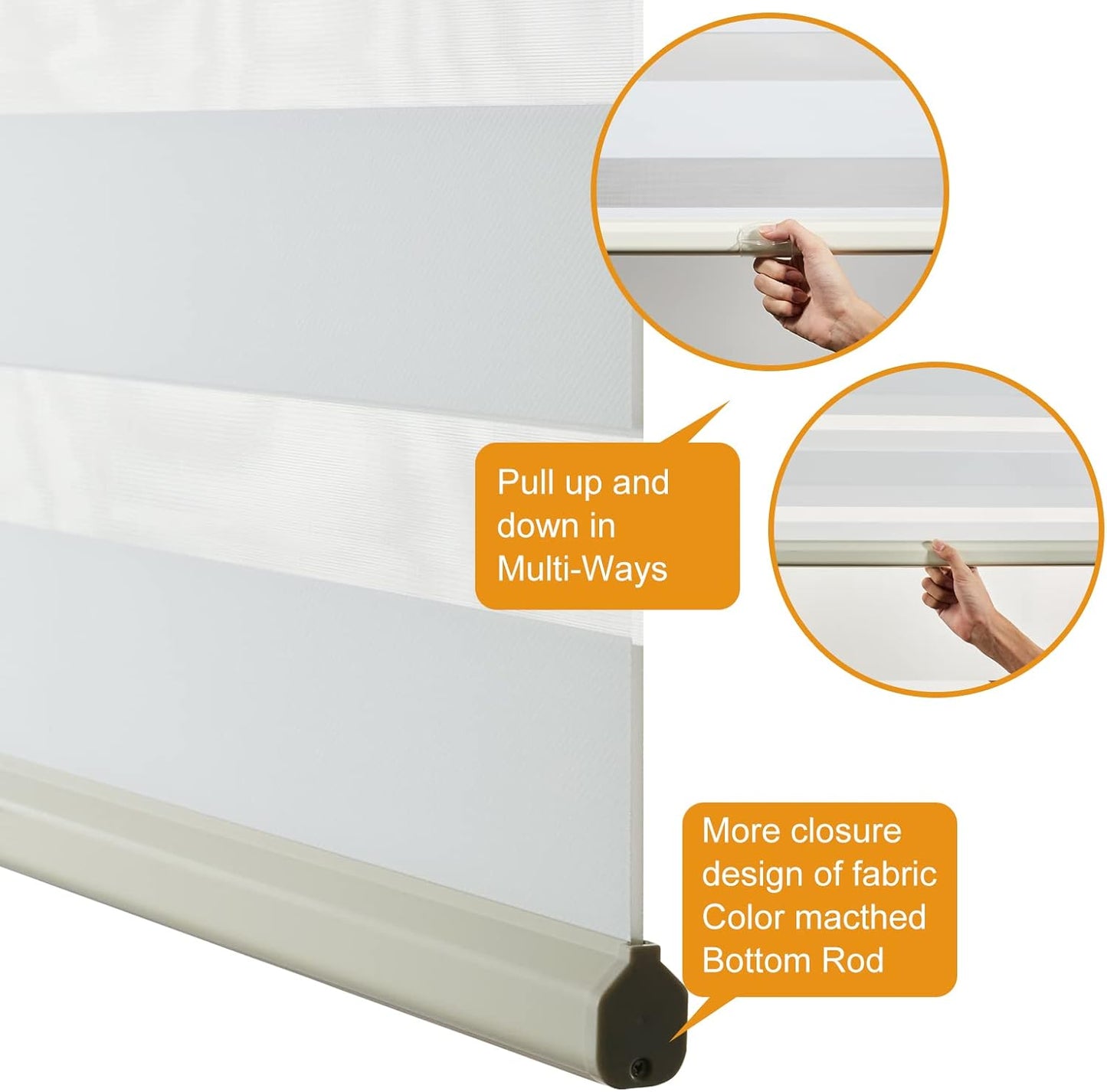 Persilux Cordless Zebra Blinds for Indoor Windows, Free-Stop Zebra Blinds Cordless, Light Filtering Sheer Shades Dual Layer for Day and Night, Zebra Roller Shades for Home (36.25" W X 64" H, White)