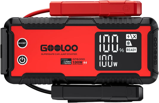 GOOLOO 6000A Jump Starter GT6000 Car Starter with 100W Bi-Directional Fast Charge, Powerful 12V Auto Battery Booster(All Gas & up to 12L Diesel Engine), Supersafe Portable Jump Box for Emergency Use