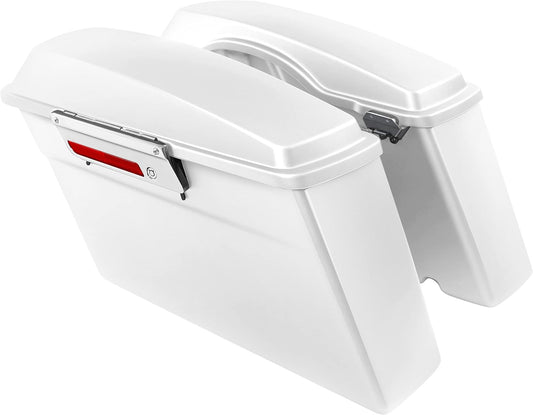 XFMT Motorcycle White Hard Saddlebags Saddle Bags Trunk W/Lids & Chrome Latches For Harley Touring Road King Street Glide Road Glide Electra Glide 1994-2013
