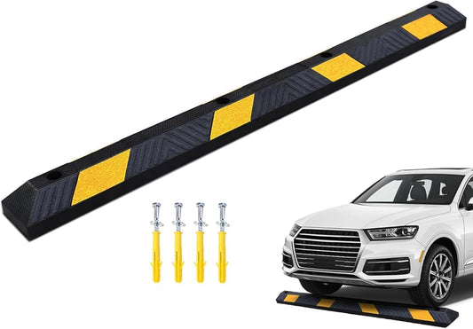 72" Rubber Parking Curb, Heavy Duty Parking Lot Stopper, Garage Floor Stopper, Wheel Stopper with Hi-Vis Yellow Reflective Stripe, for Car Truck Trailer Vehicles Driveway