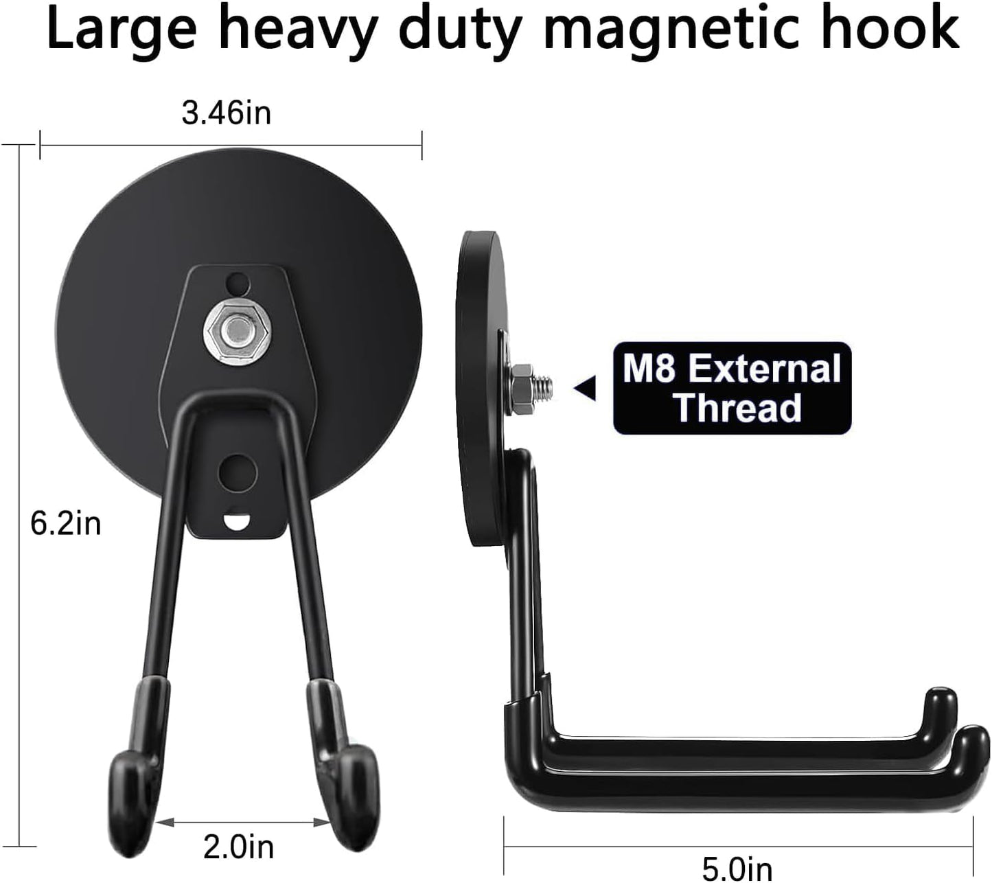 Heavy Duty Magnetic Hooks, Garage Hook, Anti-Slide Garage Hanger, Magnetic Mounting for Garden Tools, Hose, Power Drill, Steel Pegboard, Workshop (8 Pack)