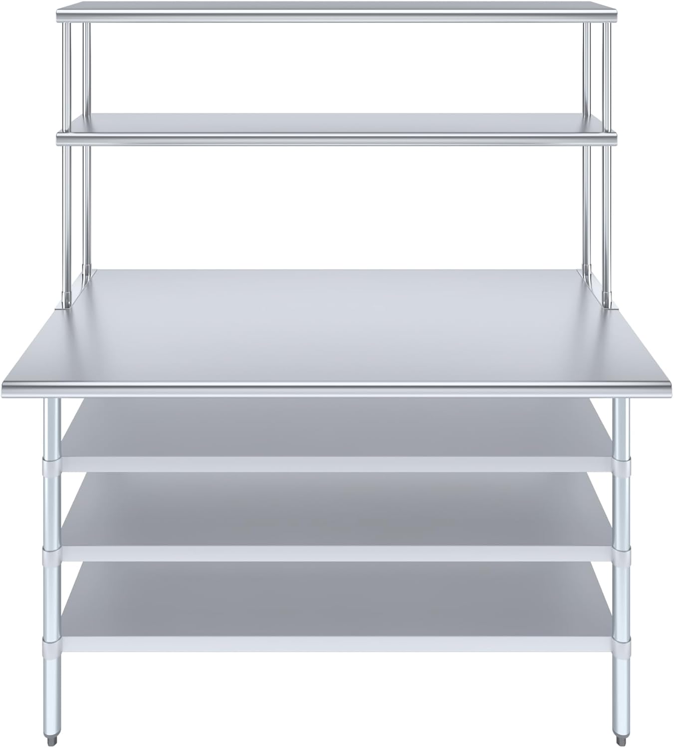 Amgood 30" x 60" Stainless Steel Work Table with 3 Shelves and 18" Wide Double Tier Overshelf | Metal Kitchen Prep Table & Shelving Combo | NSF
