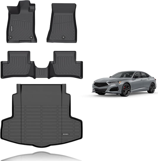 KELCSEECS® Floor Mats & Cargo Liner Custom for Acura TLX 2025 2024 2023 2022 2021,All Weather Protection TPE Floor Liners Front& Rear Row Full Set Acura TLX Accessories Black