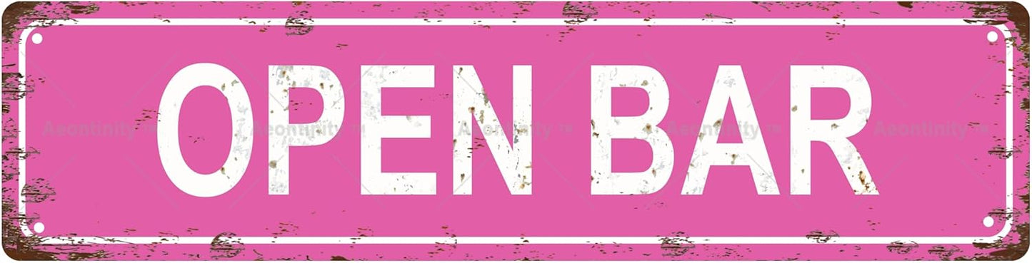 OPEN BAR Vintage Metal Tin Street Sign Bar Cafe Garage Cave Home Room Wall Bathroom Farmhouse Garden Porch Patio Decor, 16 x 4 Inch