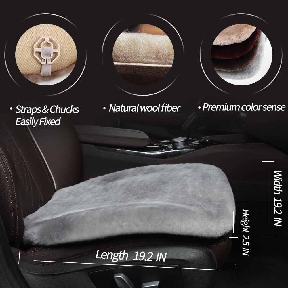 LLB Genuine Sheepskin Car Seat Cushion Seat Covers for Cars Trucks SUV Comfort Seat Protector Pad for Car Driver Seat Car Accessories for Women Office Chair Car Decor (Grey, Front Seat Cushion-1 Pc)