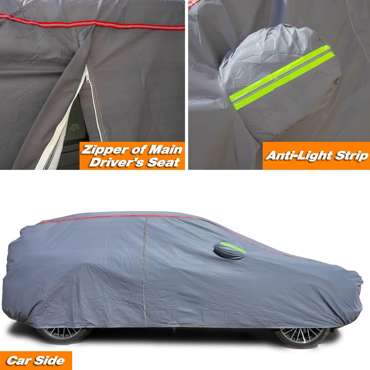 AUQDD 6-Layers PEVA New Material Truck Full Padded Car Cover Waterproof All Weather Weatherproof UV Sun Protection Snow Dust Storm Resistant Outdoor Exterior Custom Form-Fit Straps 230"-260" Grey