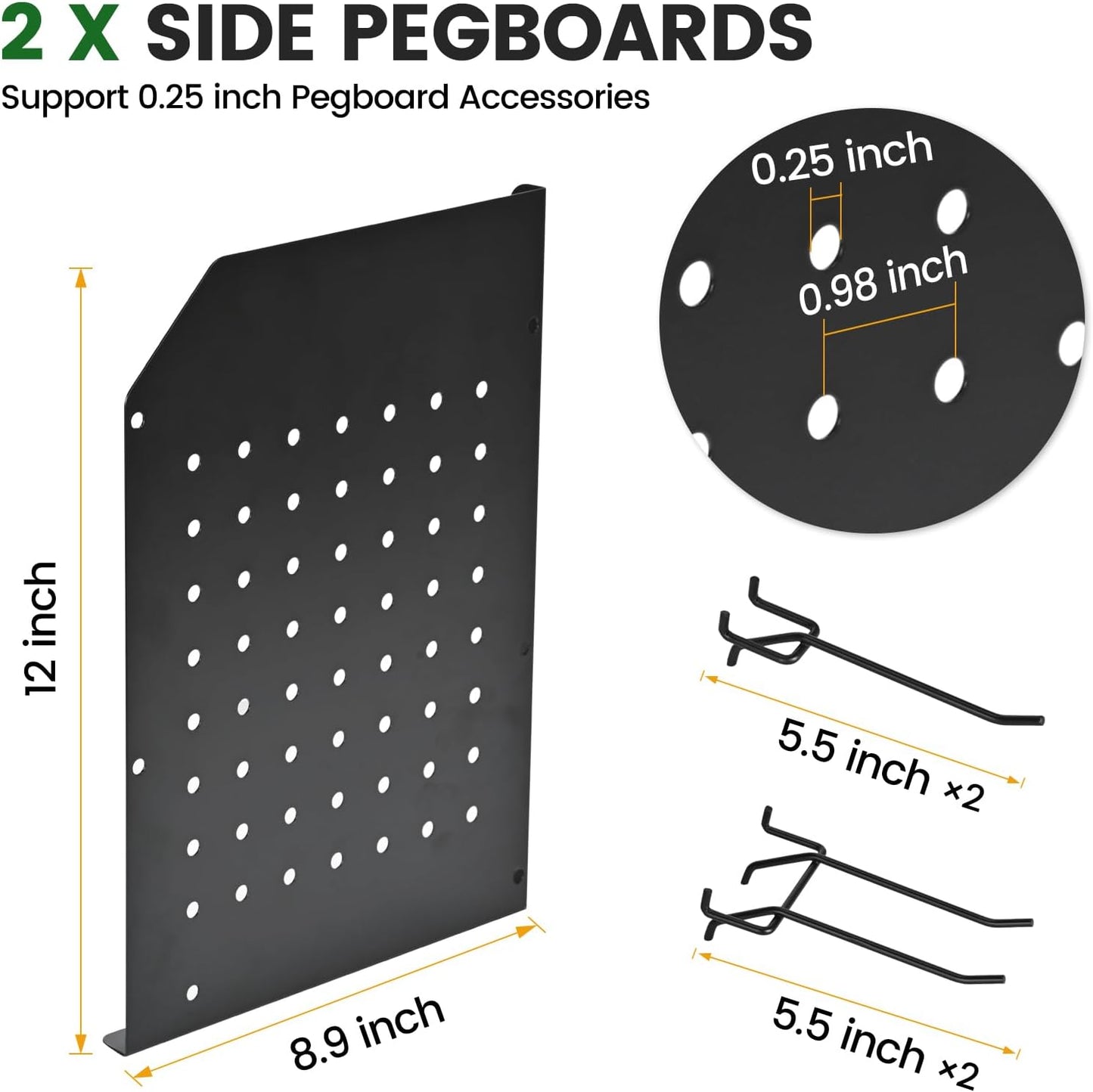 TRZZ Power Tool Organizer Wall Mount, 3-Layer Drill Holder with 2 Side Pegboards, Cordless Drill Rack with 4 Hooks, Efficient Storage for Workshop, Garage, and Tool Room (Black)