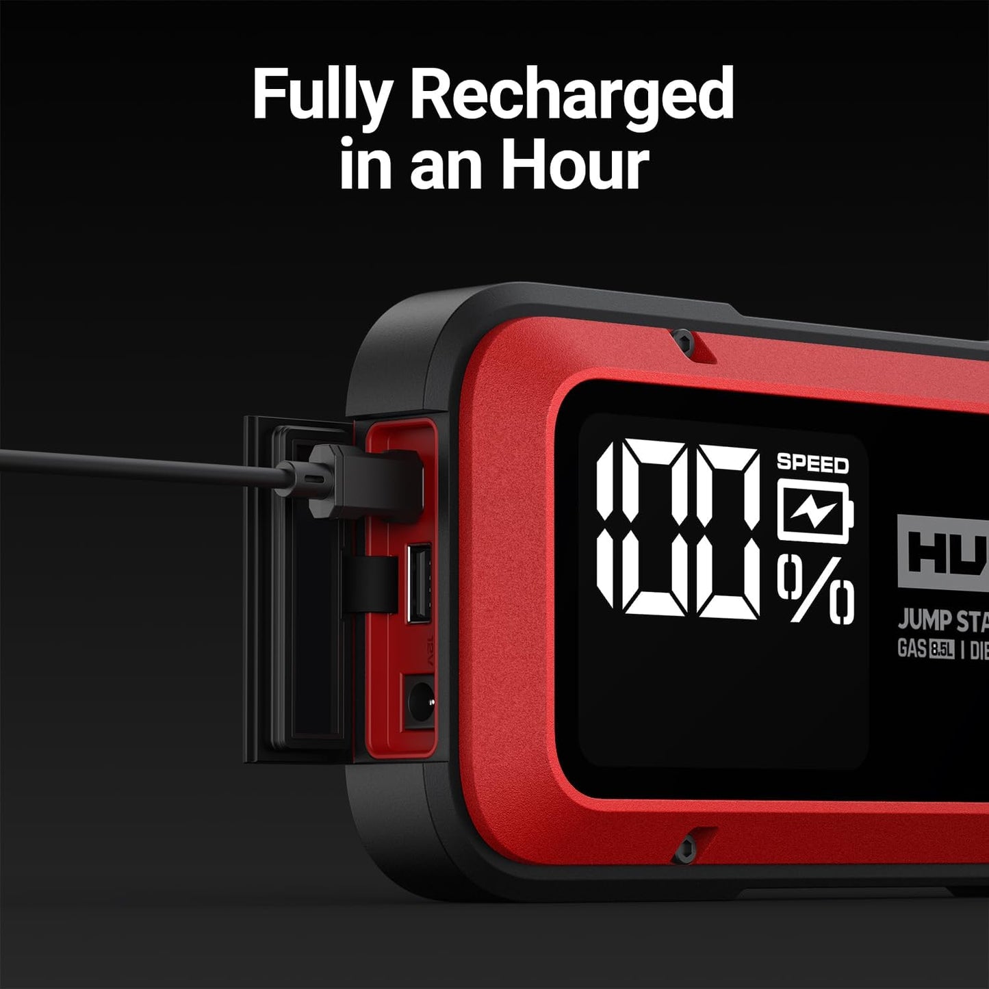 Hulkman Alpha85,Carmine Red, 2000A 74Wh Smart Jump Starter, 12V Portable Car Battery Booster with 3.3" Display, USB-C Power Pack,Includes 65W Wall Charger, Jumper Cables for up to 8.5L Gas/6.0L Diesel