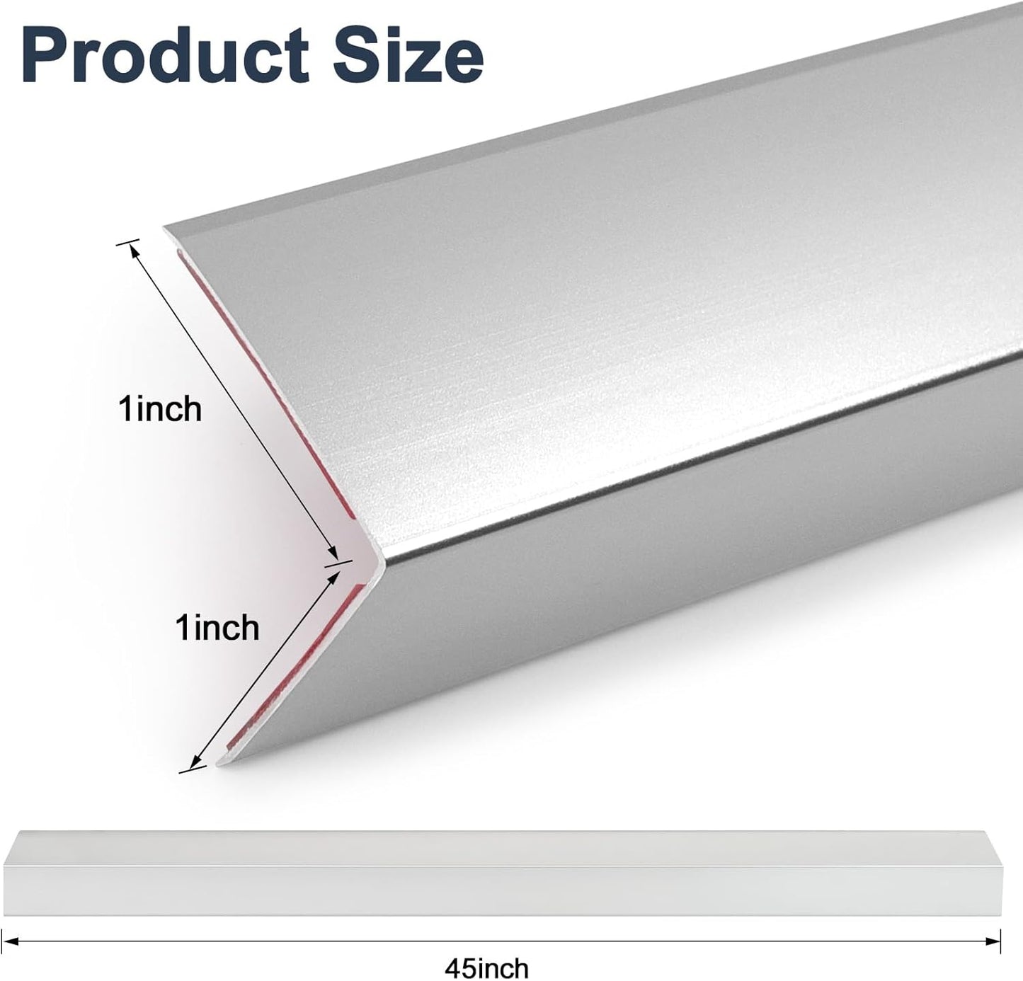 4PCS 45" Aluminum Metal Corner Protectors, Self Adhesive Corner Guards, Metal Wall Edge Protector Strip, Furniture Corner Protectors, Wall Cabinet Baseboard Decoration 45" x 1" (Silver)