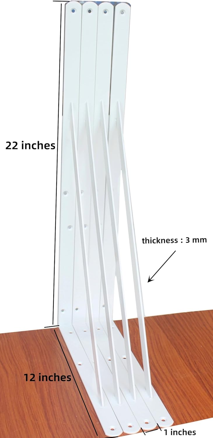 8 Pack L22 x H 12" White Heavy Duty Shelf Brackets with Screws Metal Shelf Brackets Shelf Support Angle Brackets for Shelves L Brackets Heavy Duty Floating Shelf