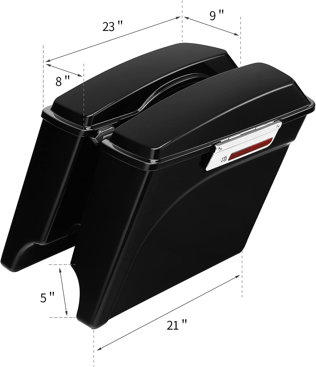 XFMT 5" Vivid Black Stretched Extended Hard Saddlebags W/Chrome Conversion Brackets Harley Softail Heritage Deluxe 1984-2017
