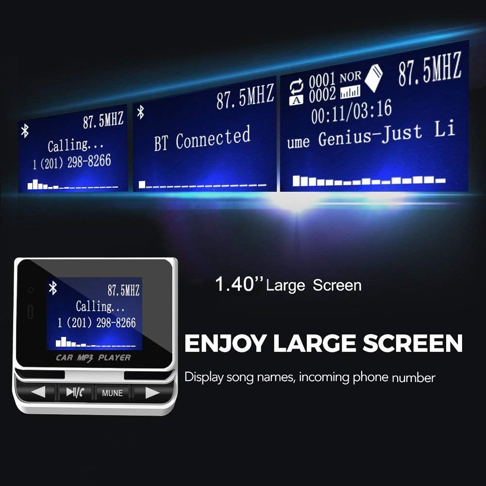 Bluetooth FM Transmitter for Car, Wireless Car Radio Adapter with 1.4" Color Screen for Hands Free Calls Support USB Charger Siri Google Assistant Aux