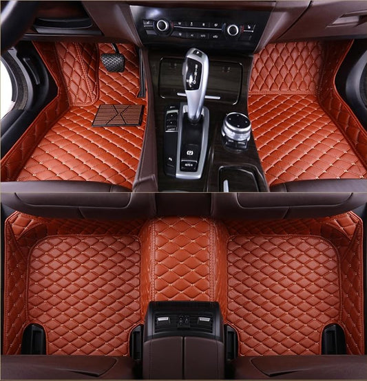 Custom Artificial Leather Waterproof All-Weather Car Floor Mats Fit for 99% Sedan SUV Sports Car Vehicle Car Mat (Light Brown)