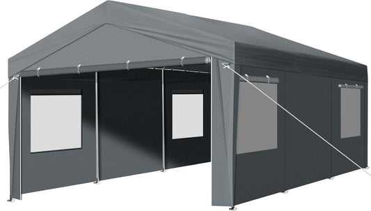 VINGLI 12 x 20 ft Outdoor Portable Storage Shed, Heavy Duty Bike Tent with Roll-up Zipper Door & Windows, Waterproof and UV Resistent Carport for Motorcycle, Garden Tools and Firewood