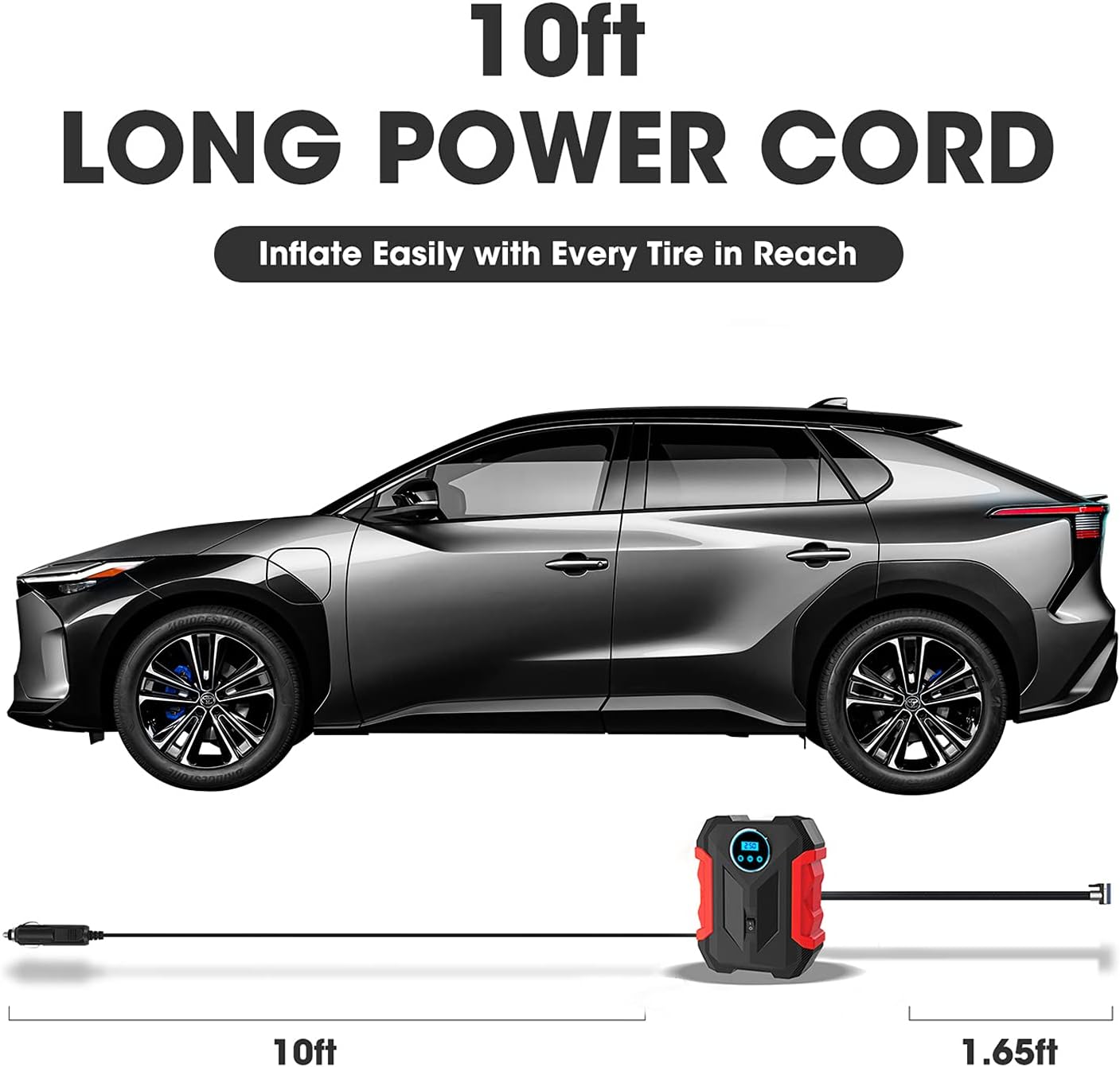 Digital Air Compressor for Car Auto Pump Portable Tire Inflator with LED Light DC 12V, Red