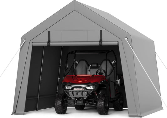 10 x 10 ft Carport Storage Shed, Portable Garage with Roll-up Zipper Door, Heavy Duty Waterproof Tarp, Storage for Motorcycle, Bike, Firewood, Garden Tools