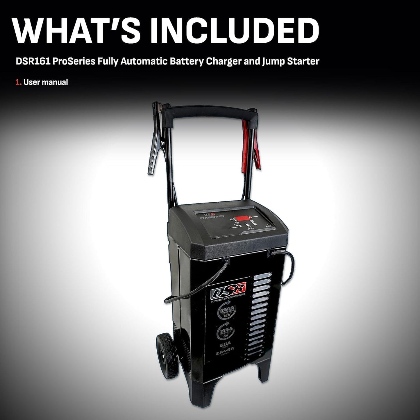 Schumacher Electric DSR Pro Series 6V / 12V Wheeled Battery Charger & Engine Starter - Heavy Duty Car Battery Charger & Maintainer - Fully Automatic - 125/250 Amps - DSR161