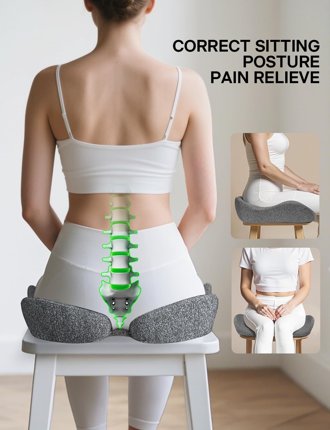 Seat Cushion, SC 200G Seat Cushions for Office Chairs, Car Seat, Wheelchair - Sciatica & Tailbone & Coccyx Pain Relief Pillow for Driver Sedentary People（Size:22.8 * 16.5 * 4.3 in-Grey）