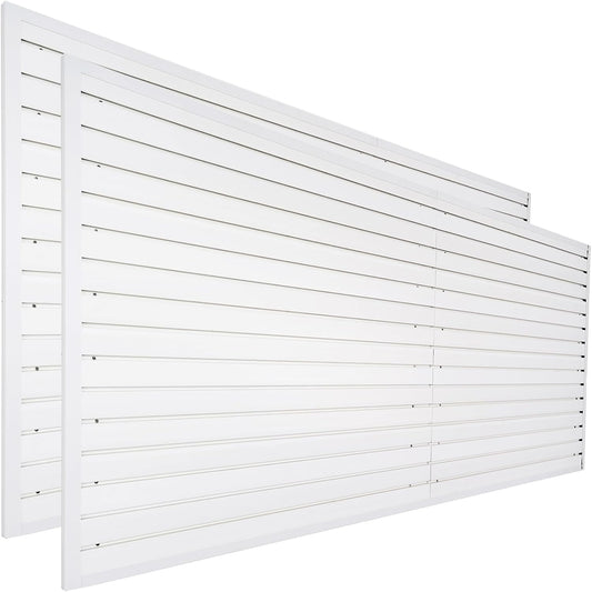 Slat Wall Paneling Garage Wall Organizer, White Slatwall Panels 2 Pack 4x8 ft Garage Slat Wall Storage Systems, Slat Board PVC Wall Panels Garage Storage Organization Product