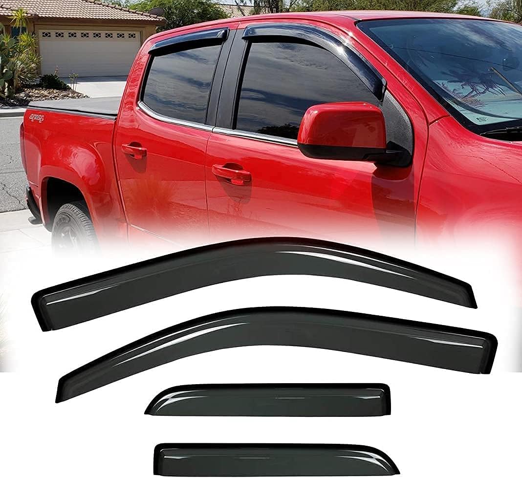 Side Window Wind Deflector, 4pcs Out-Channel Tape-On Nice Rain Guards Set, Window Visor fit for 2015-2022 Chevrolet Colorado Crew cab & 2015-2022 GMC Canyon Crew cab 94995