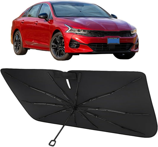 Proadsy Windshield Sun Shade Umbrella for Kia K5 2021-2025 Foldable Car Umbrella Sunshade with Soft TPU Handle Spring Structure Crystal Cooling Material Protect Car from Rays & Heat