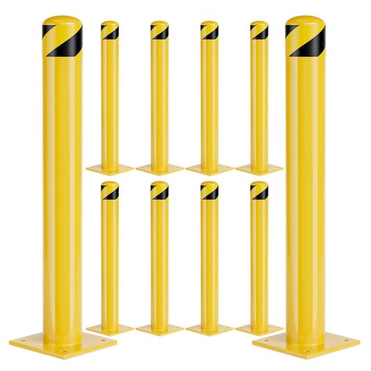 Safety Bollard Post, 36 Inch Height Steel Bollards, 4.5 Inch Diameter Parking Bollard, Yellow Powder Coated Safety Parking Barrier Post, for Traffic Sensitive Areas,10P