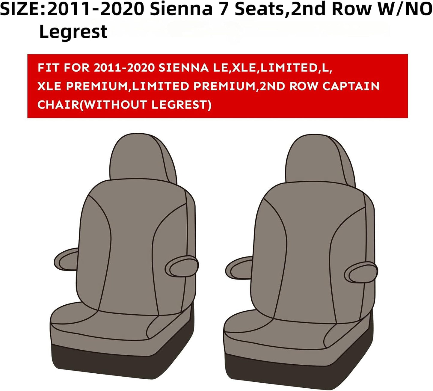 EKR Sienna Seat Covers for 2011-2020 Toyota Sienna L,LE,XLE,Limited,7 Seats,2nd Row Captain Seats W/NO Legrest,Waterproof Car Seat Cover Full Set,Car Seat Protectors- Three Row,Leather(Black)