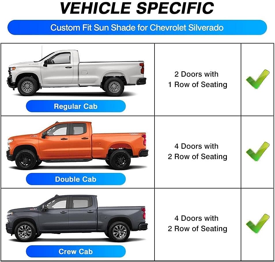 T TGBROS Windshield Sun Shade for 2019–2025 Chevrolet Silverado 1500 Front Window Sun Shade Reflective Foldable Sun Visor Custom Fit for Regular/Crew/Double Cab Blocks UV Rays & Keeps Vehicle Cool