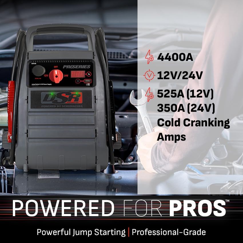 Schumacher Electric DSR ProSeries Car Battery Jump Starter - 4400 Peak Amp 12V/24V Car Starter, Jump Box & Portable Power Station - Digital Display, Heavy-Duty Booster Cables - DSR166