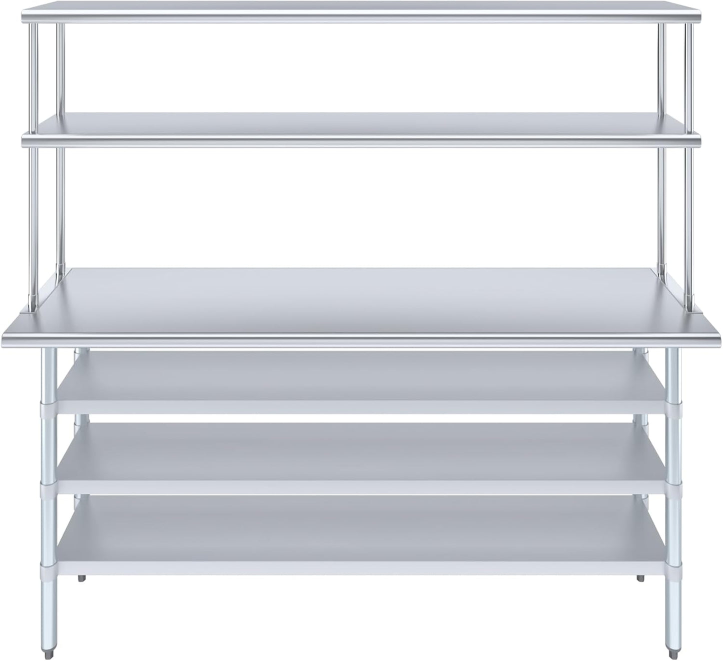 Amgood 18" x 72" Stainless Steel Work Table with 3 Shelves and 12" Wide Double Tier Overshelf | Metal Kitchen Prep Table & Shelving Combo | NSF