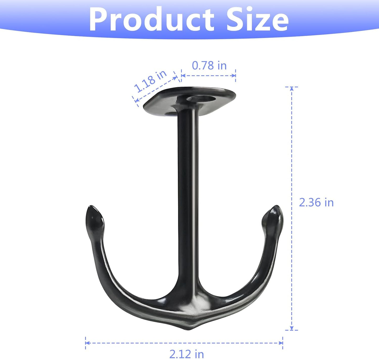 Anchor Two Prong Ceiling Hook for Closet Top Bathroom Kitchen Cabinet Garage Pack of 8 (Black)